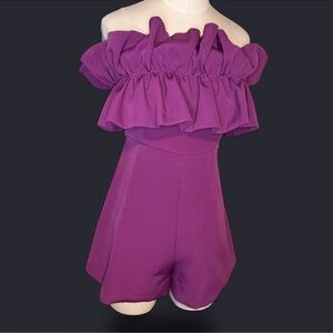 The Impeccable Pig Vibrant Purple Romper ruffle 3d top size small